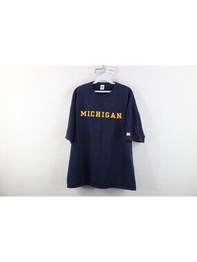 Vintage 90s Russell Athletic Mens XL Faded University of Michigan T-Shirt Blue